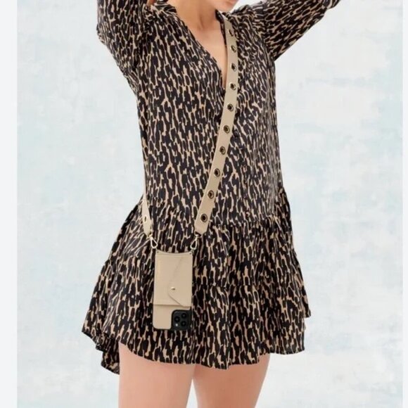 ZARA - Mini Ruffle Dress Size Medium Animal Print Long Sleeve V-Neck Viscose - Picture 1 of 7
